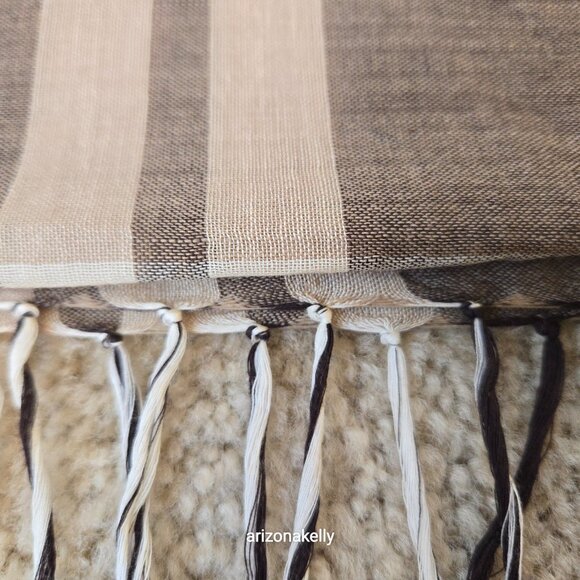 NWT Wool/Cotton Blend Lightweight Scarf Brown Tan Plaid Freeset Fabric - Picture 8 of 16